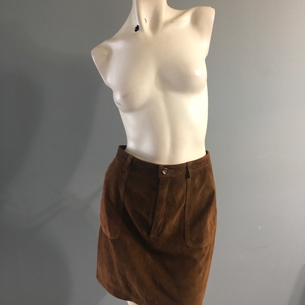 Banana Republic Genuine Leather Brown pockets Low & Mid Rase Skirt Size 12